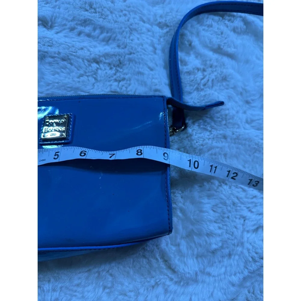 Dooney &‎ Bourke Crossbody Bag Blue Patent Leather Glossy Gold Purse Minimalist